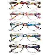 SIGVAN Ladies Cat Eye Reading Glasses 5 Pairs Blue Light Blocking Spring Hinge Fashion Pattern Pr...