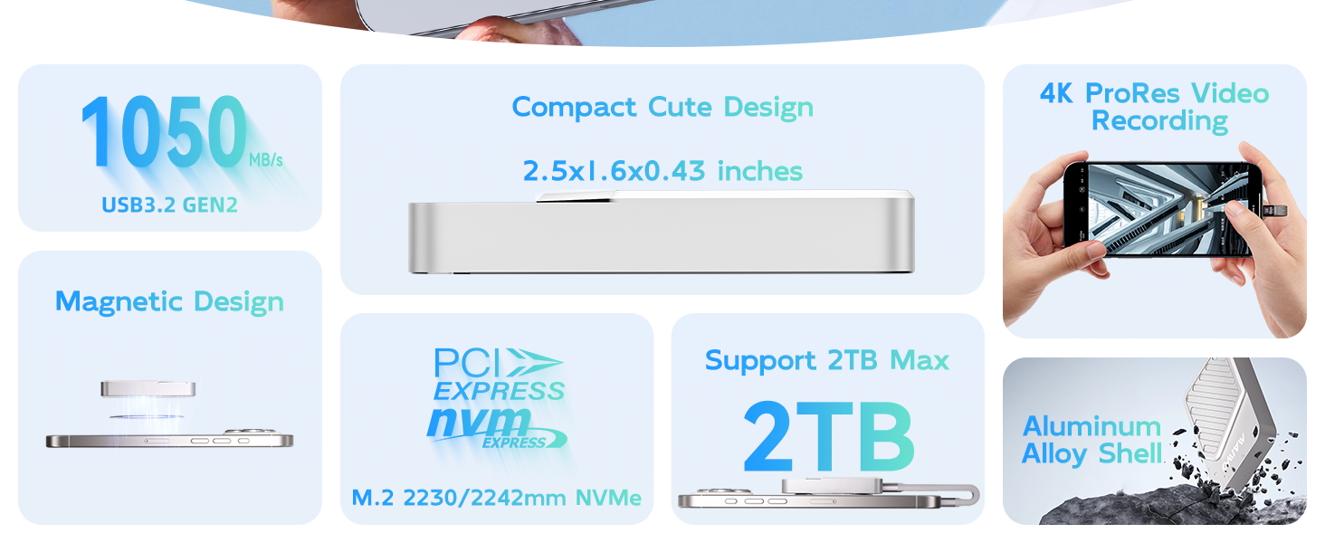 external m.2 nvme hard disk enclosure usb3.2gen2x1 10Gbps housing case 2tb capacity aluminun caddy