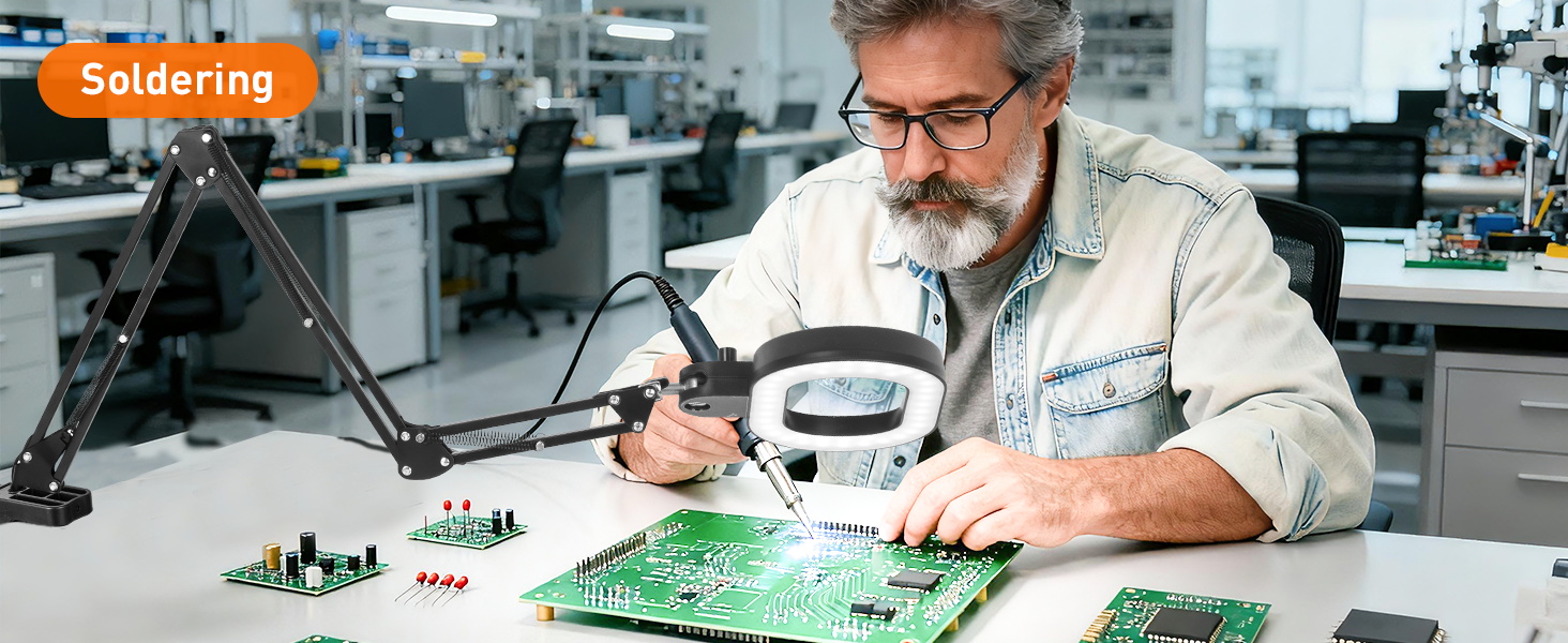 Soldering repair of circuit boards magnifying glass with light and stand magnifier with light