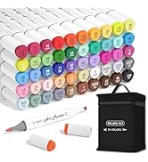 Shuttle Art Alcohol Markers Brush tip, Dual Tip Brush &amp; Chisel Tip Art Marker Set, 50 Colors plus...
