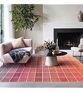 Modern Ombre Mosaic Pink Checkered Rug 5x7, Retro Aesthetic Eclectic Colorful Funky Contemporary,...