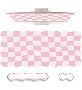 L-SPOUTTO Pink Checkered Mouse Pad Set,Scalloped XXL Desk Mat + Ergonomic Mouse Wrist Rest + Gel ...