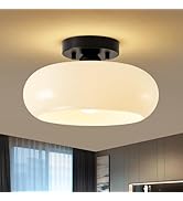 WOKNOS Mid-Century Modern Semi Flush Mount Ceiling Light, Metal Kitchen Light Fixture with Glass ...