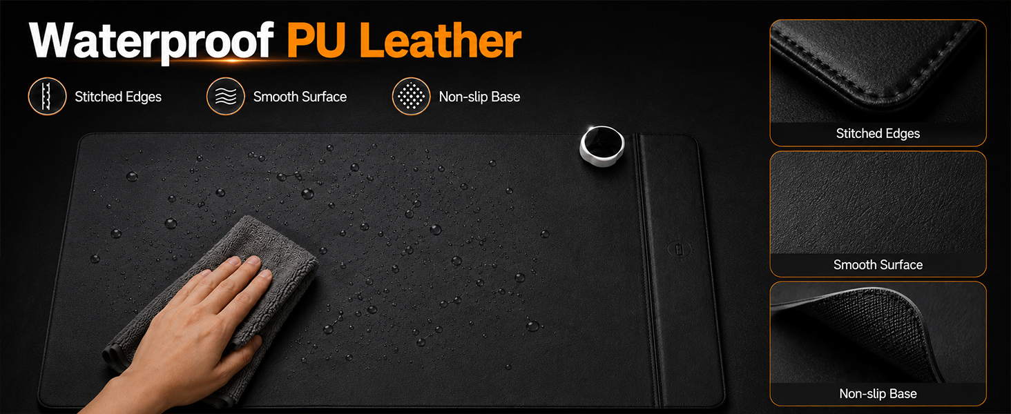 Heated Desk Mat Mouse Pad - Leather Keyboard Pad Desktop Hand Warmer