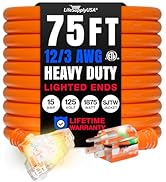 75ft Outdoor/Indoor Extension Cord 3-Outlet 12/3 Gauge Extra Heavy Duty ETL Listed, 3 Prong SJTW,...