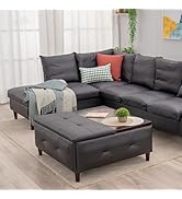 Panana Large Storage Ottoman Coffee Table with Lift Top, Square Ottoman with Storage,Upholstered ...