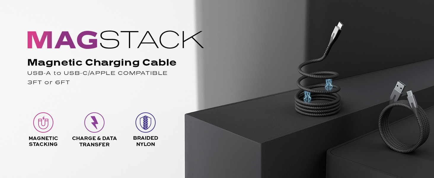 magstack charging cable USB A to USBC USB C USB-C magnetic coil organization organizing data statik