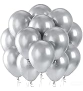 LOLStar Metallic Silver Balloons Decorations, 100 Pcs Balloons 12 inch Latex Balloon Bulk for Arc...