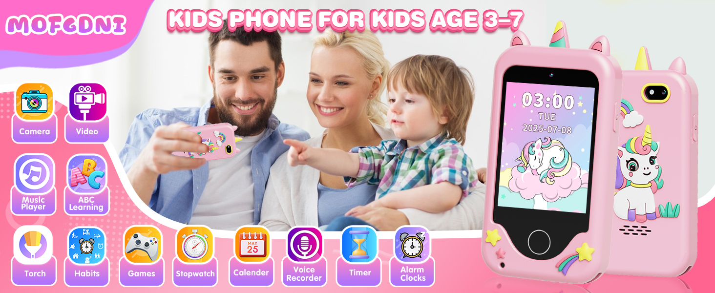 Kids Smart Phone, Unicorn Toys for Girls Ages 3-8 Years Old, Touchscreen Toddler Play Phone 