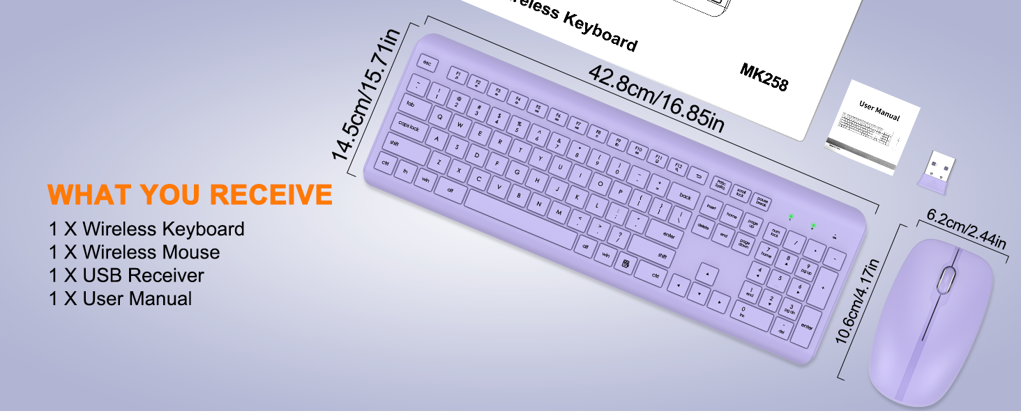 Wireless Keyboard and Mouse Combo Full Size Silent Ergonomic Keyboard Mouse Cordless Mouse Keyboard