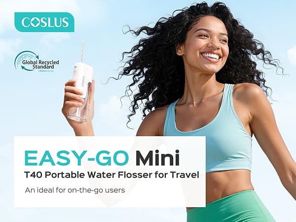 COSLUS Mini Water Flosser for Travel: Portable Compact Design, Cordless Oral Irrigator for Braces