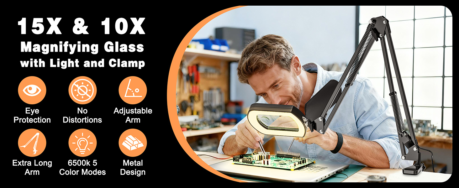 Magnifying Glass with Light and Clamp