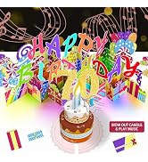 Gumry 70TH Musical Birthday PopUp Card, Blowable LED Light Candle 3D Cards with Song 'Happy', App...