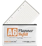 Performore 80 Sheets of 6-Ring A6 Refill Paper for Binders Planners, 6 Hole Lined Paper, 6.75" x ...