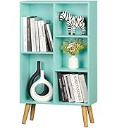 5 Cube Bookshelf 3-Tier Bookcase with Legs, Mint-Green Kids Book Shelf Cute Storage Organizer, Fr...