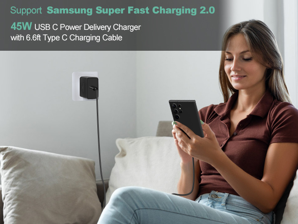 45W Super Fast USB C Car Charger and Wall Charger Block for Samsung Galaxy S25 Plus