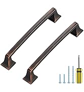 JOY DECOR 10 Pack Oil Rubbed Bronze Cabinet Pulls, 5 in Hole Centers Kitchen Cabinet Handles Soli...