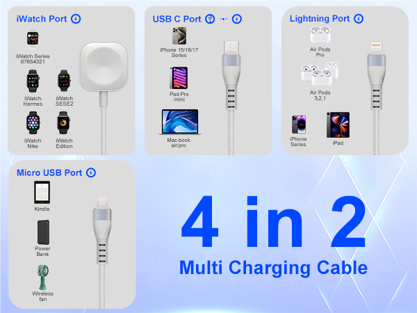 multi charging cable with apple watch charger