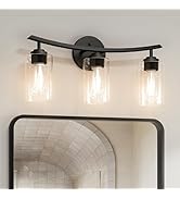 USHOWER 3-Light Bathroom Light Fixtures, Vanity Lights with Clear Glass Shades, Modern Black Vani...