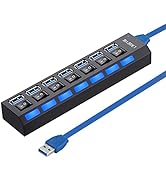 USB 3.0 Hub, 7 Ports USB Splitter USB A Port Data Hub with Independent On/Off Switch and LED Indi...