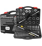 TOMMARS 51-Pc 1/4-20 to 1-14 Jumbo Tap and Die Set SAE Round Threading Dies for Threading and Ret...