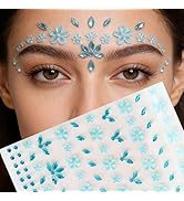 Blue Flower Face Tattoo Stickers - 150PCs Summer Face Jewels, Self-Adhesive Rhinestone Gems for E...
