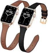 JR.DM 2 Pack Slim Leather Bands for Women Compatible with Apple Watch 40mm 42mm(S10/11) 41mm 38mm...