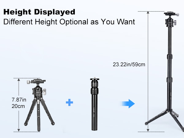 Koolehaoda Mini Tripod for Camera, 3-in-1 Selfie Stick Tripod with Extension Pole &amp;amp; Phone Holder