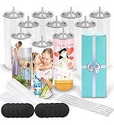 10 Pack Sublimation Tumblers Bulk 20 oz Skinny Straight Flat Bottom Blank Tumbler Cups with Indiv...