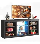 WLIVE Modern TV Stand for 65 Inch TV, Entertainment Center with Adjustable Open Shelves &amp; LED Lig...