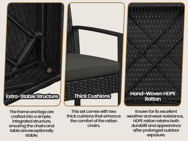 3-Piece Patio Set Rattan Chairs &amp; Table 