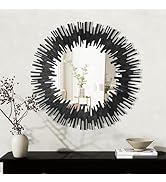 SHYFOY Sunburst Decorative Mirror Wall with Metal Frame, Large Round Decorative Mirrors Black Art...