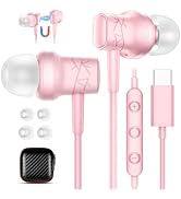COOYA USB C Headphones for iPhone 18 Pro Max 17 16 15/iPad Air Laptop, Pink | Wired Earbuds with ...
