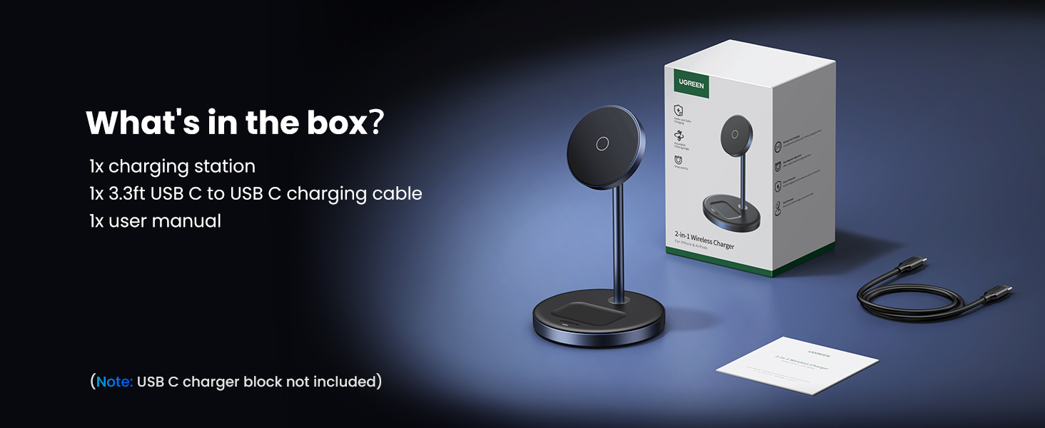 1* wireless charger with usb-c to usb-c cable