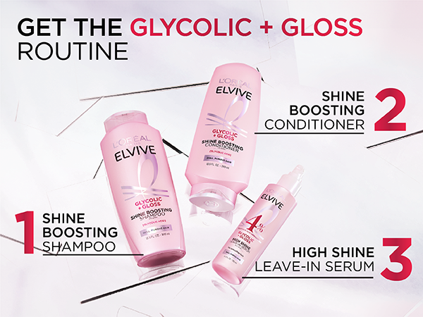 Glycolic + Gloss Routine: Shampoo, Conditioner, and Leave-In Serum