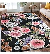 Living Room Rug 5x7 Rug Washable Boho Floral Area Rug Non Slip Vintage Rug Soft Low Pile Accent C...