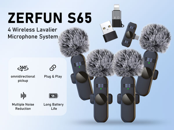 4 Wireless Lavalier Microphones
