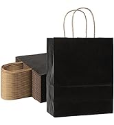 [50 Pack] Black Gift Bags 8x4.25x10.5 inch Medium Black Paper Bags with Handles for Luch, Shoppin...