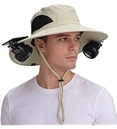 EINSKEY Solar Powered Fan Hat, UPF50+ Wide Brim Bucket Hat with Ultralight Clip-On Fans for Outdo...