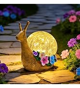 QCF Solar Snail Garden Decorations Outdoor Lights Yard Decor,Resin Fariy Statues Cracked Glass la...