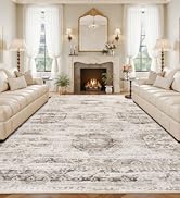 Suconsun Washable 6x9 Area Rugs with Non-Slip Backing - Low Pile, Vintage Distressed Farmhouse Ru...