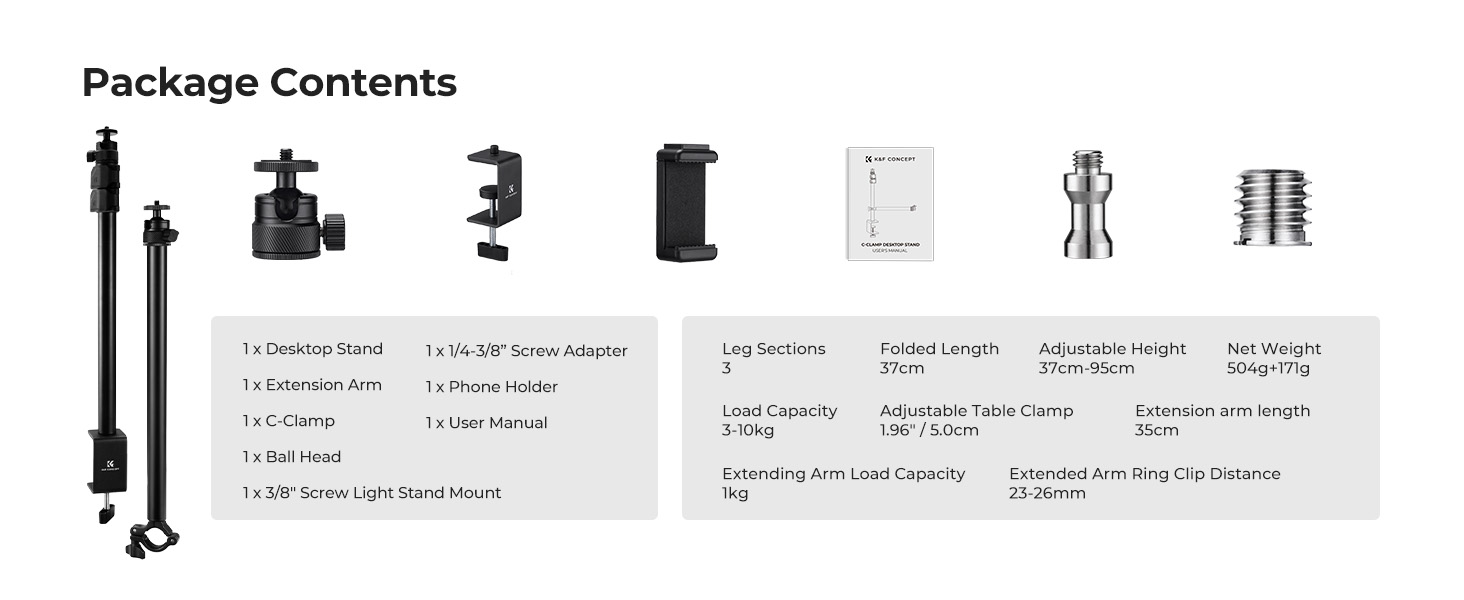 Text reads 'Package Contents'. Product layout displaying multiple components, accessories, and documentation with corresponding labels beneath each item.