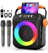 Karaoke Machine with 2 Microphones: HWWR Portable Bluetooth Speaker with 6.8" Subwoofers, Karaoke...