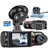 Kussla 3 Channel Dash Cam Front and Rear Inside, 1080P Dash Camera for Cars with 64GB Card, Super...