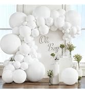 White Balloon Arch Kit, 133pcs Matte White Latex Balloons in 36in,18in,12in,10in,5in Different Si...
