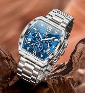 OLEVS Watches Men Chronograph Waterproof Rectangle Face Moon Phase Stainless Steel Strap Dress Wa...