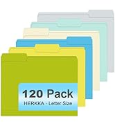 File Folder, HERKKA 120 Pack 1/3 Cut Tab File Folders, Letter Size, Assorted 6 Colors, Colored Fi...