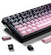 Fejwlvs Through PBT Topographic Keycaps,Side Printing,Blackish Pink Gradient Topographic Backlit ...