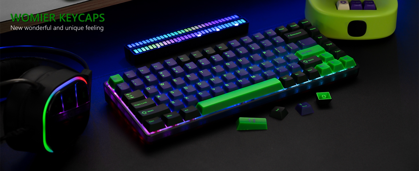 PBT Keycaps, Jade Keycaps 60 75 100 Percent, Translucent Key caps Custom
