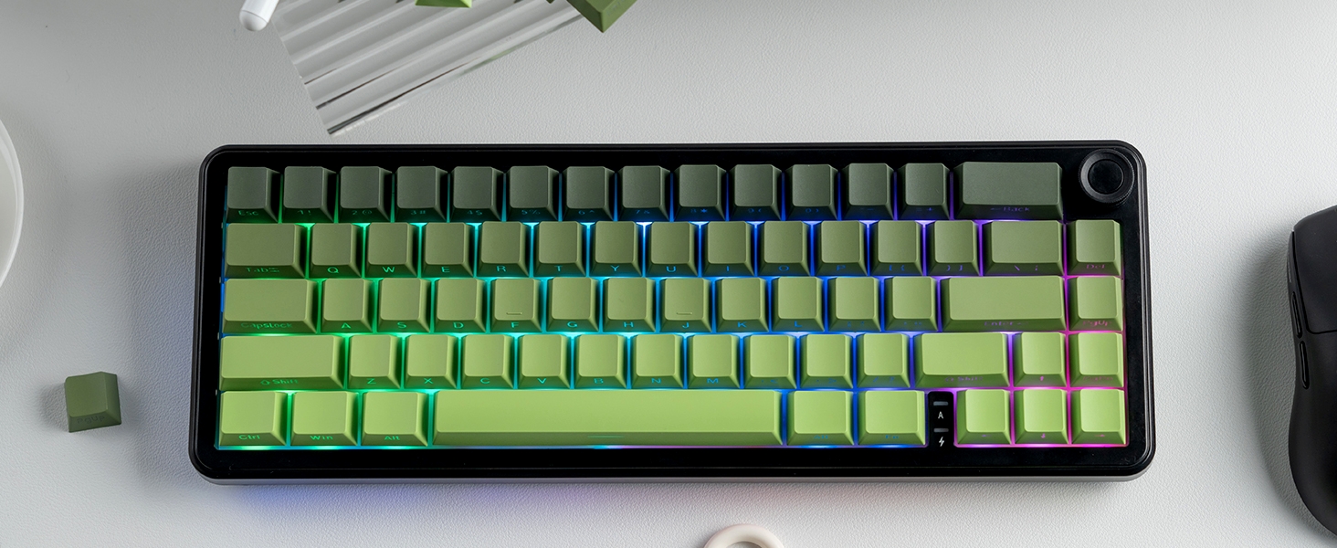 Matcha green Double Shot PBT Keycap Set, Shine Through Keyboard keycaps,Side Printed Custom Key caps